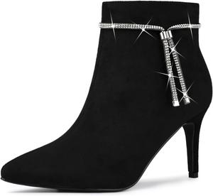Женские ботильоны Allegra K с блестками и стразами, с заостренным носком и каблуком-стилетто, Black