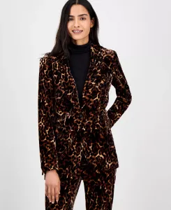 Женский блейзер с анималистичным принтом на одной пуговице Anne Klein, черный