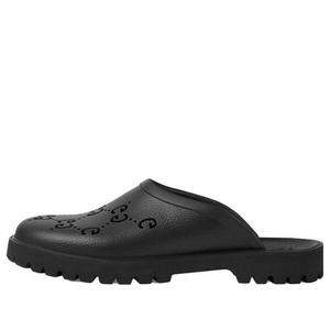 Тапочки slip on sandal 'cut out monogram - black' Gucci, черный