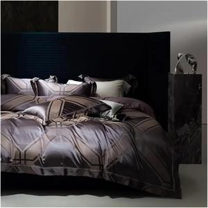 YUSIWOAL Комплект постельного белья из атласного сатина в синем, сером и фиолетовом цветах с жаккардовым узором