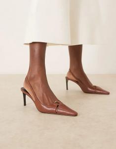 Туфли Mango на каблуке-слинге с золотыми кольцами коричневого цвета