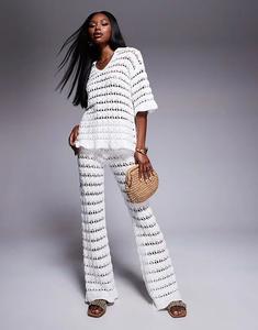 Широкие трикотажные брюки ASOS DESIGN с красивой строчкой, белый цвет