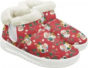 Зимние женские сапоги с утеплителем, с внутренней подкладкой из фланели, удобные легкие повседневные уличные ботинки для прогулок Hechitok, Christmas Santa Print