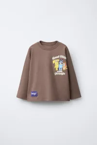 Футболка с флокированным принтом bluey ludo studio Zara, коричневый