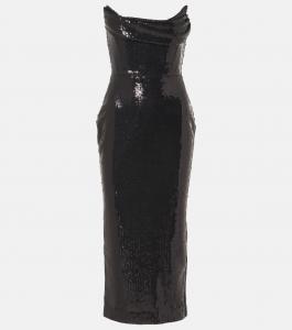 Платье-бюстье с пайетками Alex Perry, темно-синий