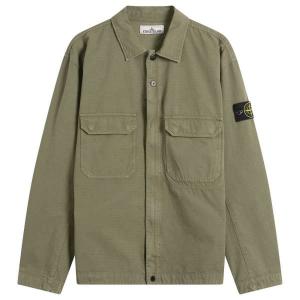 Рубашка-куртка из рипстопа на молнии Stone Island, military зеленый