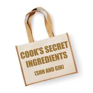 Большой джутовый мешок Секретные ингредиенты повара (Тсс и джин) Натуральный мешок Золотой текст День матери Новорожденная мама День рождения Рождественский подарок 60 SECOND MAKEOVER, золото