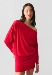 Приталенное мини-платье из трикотажа с длинными рукавами Bershka, Red