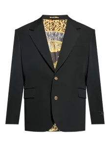 Шерстяной блейзер с золотыми пуговицами VERSACE, черный