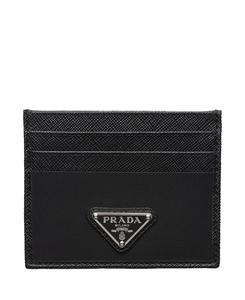 Картхолдер из переработанного нейлона и кожи Saffiano Prada, черный