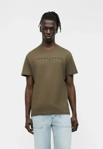 Футболка с вышитым линейным логотипом, базовая футболка Tommy Jeans, Dark Greenery
