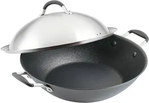 Circulon Scratch Defense Wok Non Stick 36 см - индукционная сковорода вок с усиленным антипригарным покрытием и крышкой из нержавеющей стали, жаропрочная посуда для духовки и посудомоечной машины, цвет графит pewter