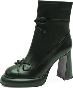 Женские ботильоны с двойным бантом, круглый носок, платформа, застежки-молнии, высокие каблуки, на щиколотку, для выпускного или шопинга, размер 4-16 США Wo wagas, Green