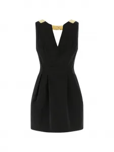 Мини-платье с V-образным вырезом и декоративной пластиной Elisabetta Franchi, черный