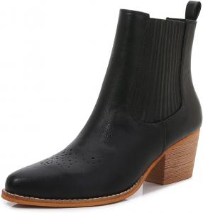 Mm Женские ботильоны Chelsea с заостренным носком и средним каблуком, на мягкой подошве с эластичной вставкой, массивный деревянный каблук, короткие вестерн-ковбойские ботинки для женщин, коричневые, черные, белые