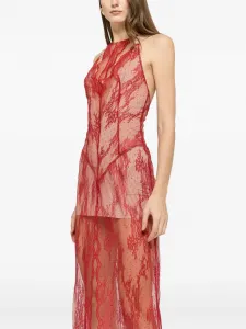 Макси-платье из кружева с украшением из страз Nissa, красный