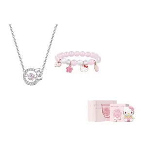 Sanrio Ожерелье из серебра 925 пробы, подарочный набор для женщин в розовом цвете