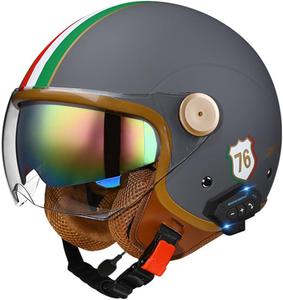 Шлем открытый Dcoltmi-888 Vespa Bluetooth с двойным козырьком, серый