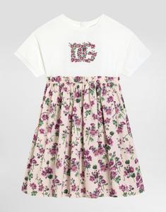 Платье из джерси и поплина с цветочным принтом Dolce&Gabbana, мультиколор