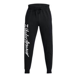 Брюки rival fleece graphic joggers 'black white' Under Armour, черный