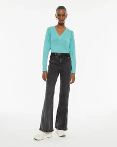 Женские расклешенные джинсы средней посадки с передними карманами System Action, темно-серый