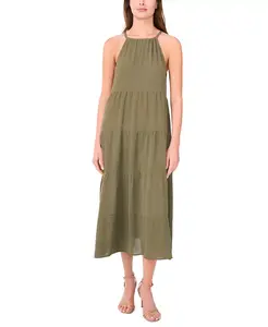 Женское газовое платье миди без рукавов MSK, зеленый