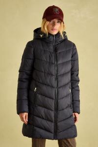 Moorsdale средней длины непромокаемое стеганое пальто Joules, черный