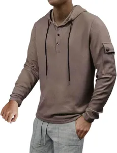 Мужской свитер-худи на четверть пуговиц с вафельной вязкой