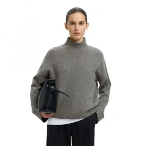 Свитер Selected Cille Cashmere high neck, серый