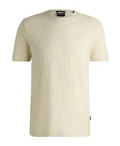 Хлопковая футболка с жаккардовым узором «Монограмма» бежевого цвета Hugo, бежевый