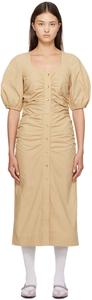 Платье макси бежевого цвета со сборками GANNI