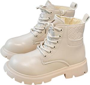 Generic Детские белые ботинки до щиколотки для девочек, мода осень-зима, боковая молния, шнуровка, белые повседневные боевые ботинки, удобная обувь, модные челси в готическом стиле, ковбойские ботильоны, для детей 3-11 лет