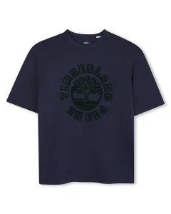 Детская хлопковая футболка Timberland, темно-синий