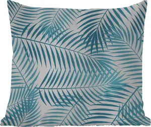 Подушка для улицы - Пальмовый лист - Винтаж - Синий - 45x45 см - Водонепроницаемая - Подушка для отдыха - Подушка с фотографией - Декоративная подушка MuchoWow
