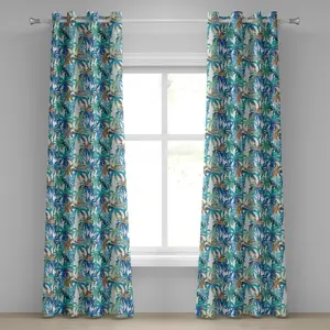 Штора на люверсах ABAKUHAUS Пальмовые листья, принт Тропическое лето с абстрактным рисунком пальмы, Фантастическая мечта, декоративные двухпанельные шторы, 280 см x 225 см, цвет: синий, мятно-зеленый, оранжевый