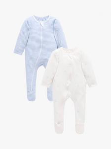 Детский хлопковый комбинезон с молнией Purebaby, Pack of 2, Blue Bear
