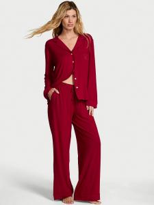 Длинный пижамный комплект с мягким бантом из модала Victoria'S Secret, embroidered pocket red lacquer w bow