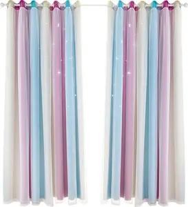 Двухсекционная штора с простым градиентом цвета, вырезом, звездным узором, двухслойная, затемняющая, для спальни, гостиной, изолирующая штора (100 * 130 см) Homgeek