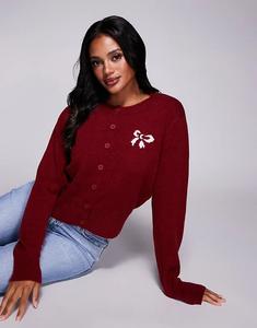 Кардиган «Принцесса Полли с бантом» с графическим принтом, на пуговицах и бантом, бордового цвета