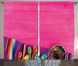 Штора ABAKUHAUS в мексиканском деревенском стиле, этнический фольклор, присборенная штора для спальни с петлями и крючками, 280 x 225 см, фуксия пурпурная Abakuhaus