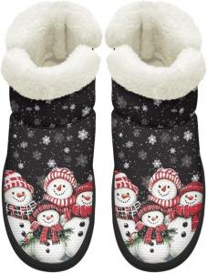 Сапоги KEIAHUAN EIAHUAN для женщин с меховым воротником, зимние теплые противоскользящие ботинки, удобные для улицы, Snowman-Black