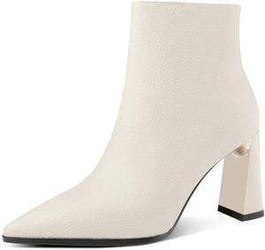 Женские ботильоны TinaCus ручной работы из натуральной кожи с текстурой личи, с заостренным носком, боковой молнией и высокими каблуками на устойчивом блоке, Beige