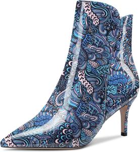 Женские ботильоны Aachcol, короткие сапожки, зауженный носок, на молнии, стойкий каблук средней высоты, лаковая кожа, 2,5 дюйма, Multicolor K