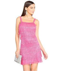 Женское коктейльное платье с бахромой и бисером Lara, Hot pink