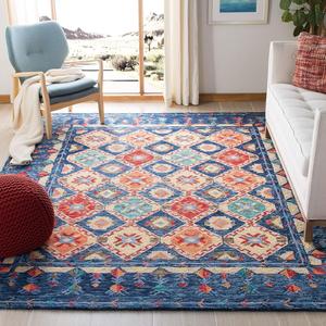 SAFAVIEH Aspen Collection ковер, 305 x 427 см, Navy & Orange, ручной работы бохo шерсть, идеально для помещений с высокой проходимостью в гостиной, спальне (APN515N)