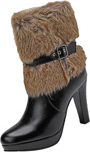 Осенне-зимние теплые низкие ботинки на высоком каблуке, короткие женские нарядные ботильоны Generic, Black