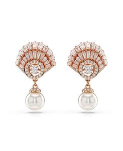 Серьги-подвески Идиллия из ракушек, белого и розово-золотистого цвета Swarovski, Rose Gold