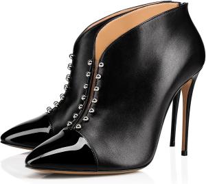 Женские ботильоны на шпильке с острым носком, модные ботинки с металлическими заклепками, сексуальные кожаные короткие стройные ботинки с задней молнией, вестерн-стиль, для вечеринок Generic, Black