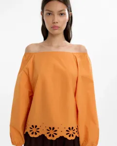 Женская блузка 100% хлопок с длинным рукавом и ажурной вышивкой по низу Parfois, оранжевый