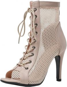 Женские ботильоны Elbslutt с открытым носком, сетчатые, на шнуровке, летние с высокими каблуками, туфли на шпильке, Apricot